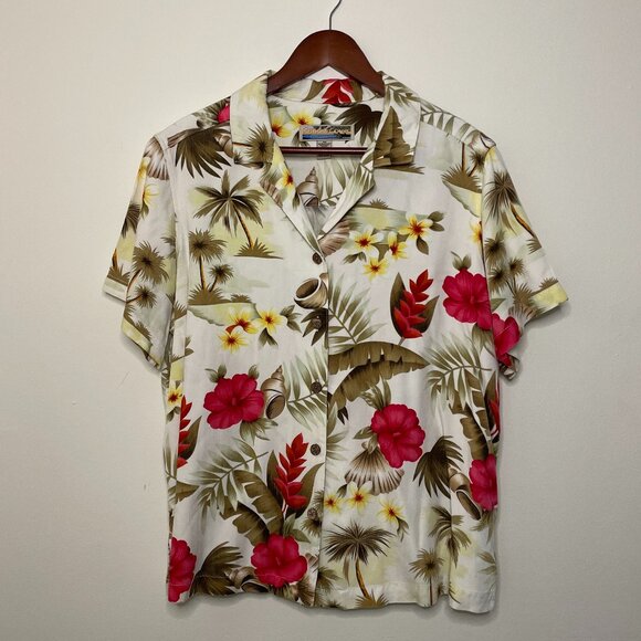 Sunset Cove White Pink Hawaiian Shirt 1X - Picture 3 of 10